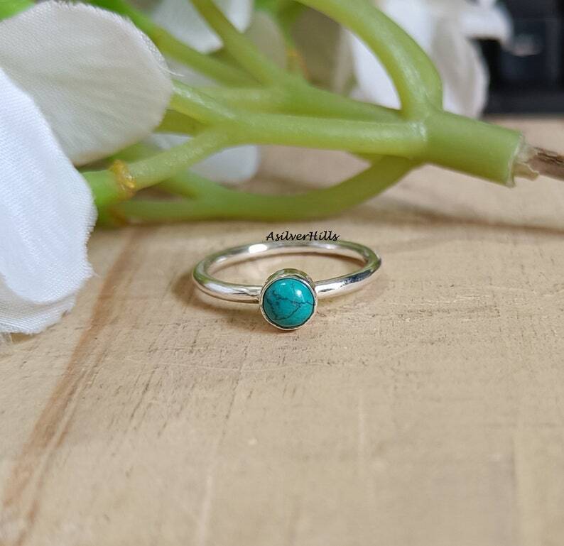 Mini Turquoise Ring Simple Band Ring 925 Silver Ring Handmade Ring Turquoise