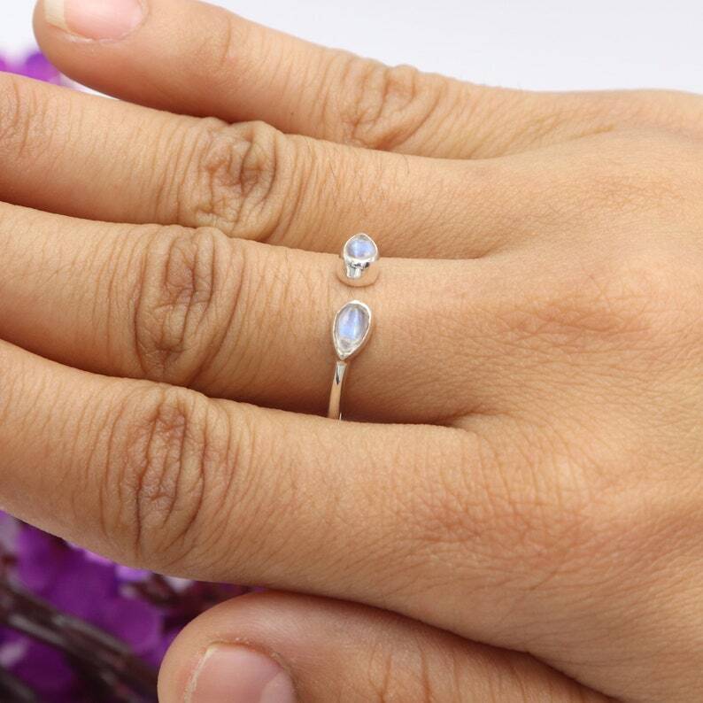 Moonstone Ring Sterling Silver Ring Minimalist Ring Promise Ring Open Ring
