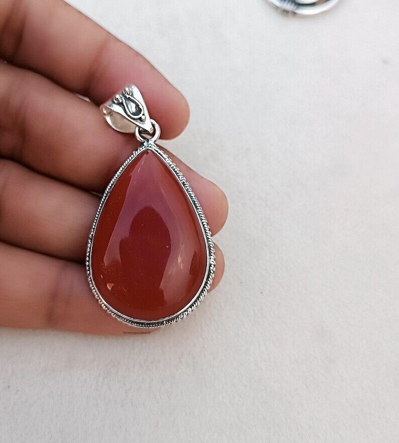 Natural Carnelian Pendant Orange Gemstone Pendant Handmade Pendant 925 Sterling