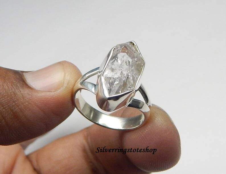 Natural Raw Herkimer Diamond Ring 925 Sterling Silver Handmade Ring Promise Ring