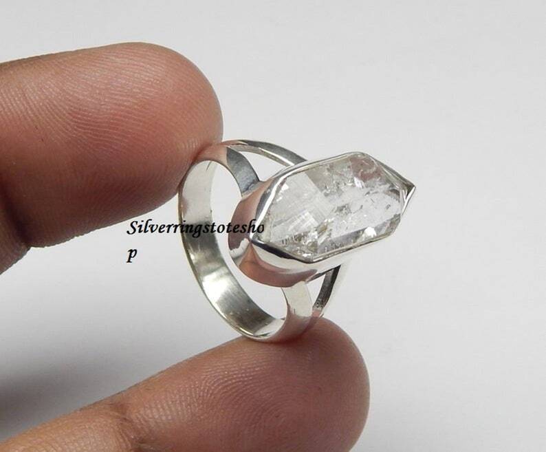 Natural Raw Herkimer Diamond Ring 925 Sterling Silver Handmade Ring Promise Ring