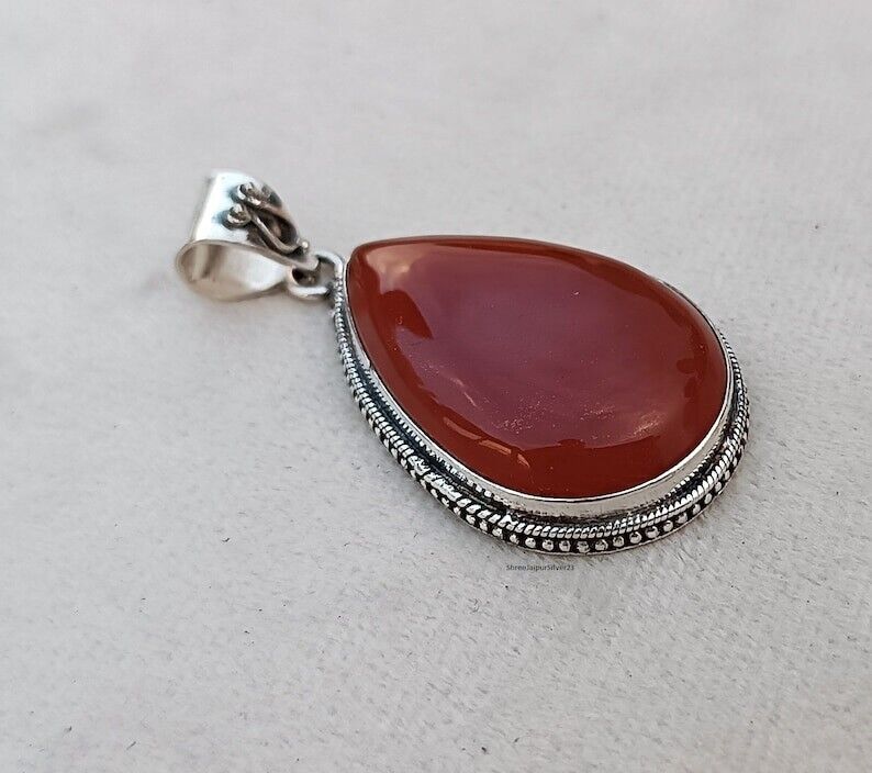 Natural Carnelian Pendant Orange Gemstone Pendant Handmade Pendant 925 Sterling