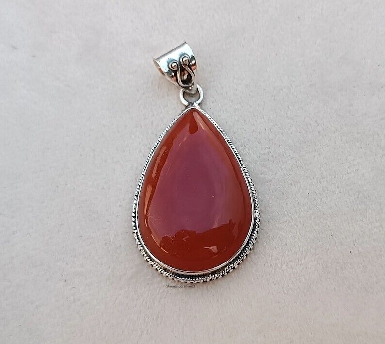 Natural Carnelian Pendant Orange Gemstone Pendant Handmade Pendant 925 Sterling