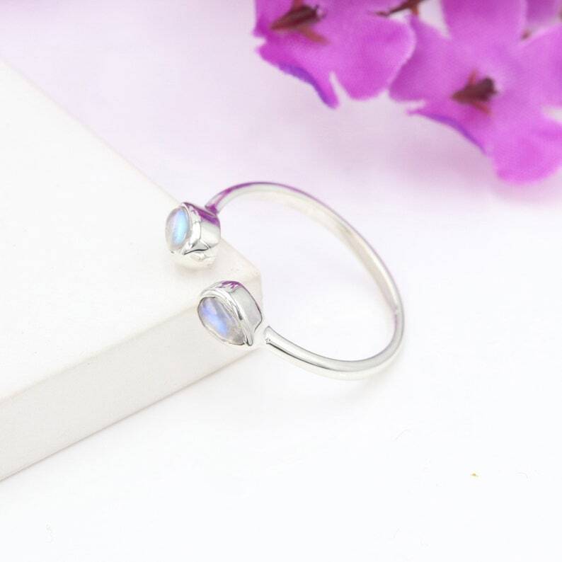 Moonstone Ring Sterling Silver Ring Minimalist Ring Promise Ring Open Ring