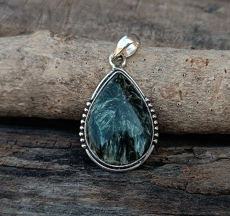Seraphinite Pendant 925 Silver Pendant Oval Shape Pendant Pretty Handmade Gift