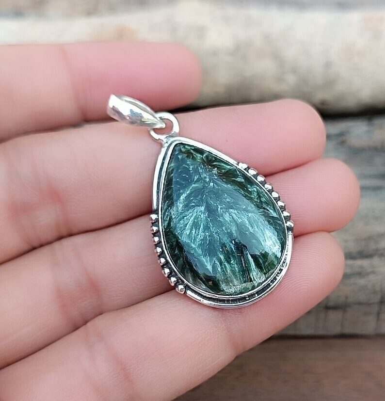 Seraphinite Pendant 925 Silver Pendant Oval Shape Pendant Pretty Handmade Gift