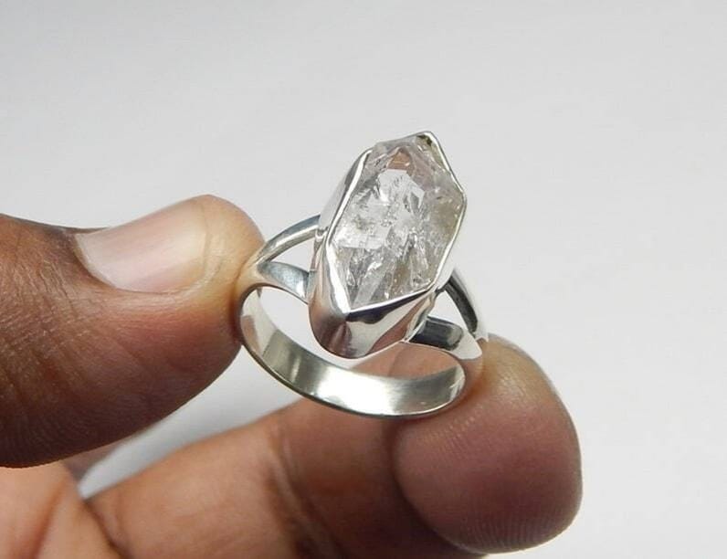 Natural Raw Herkimer Diamond Ring – 925 Sterling Silver Handmade Promise Ring
