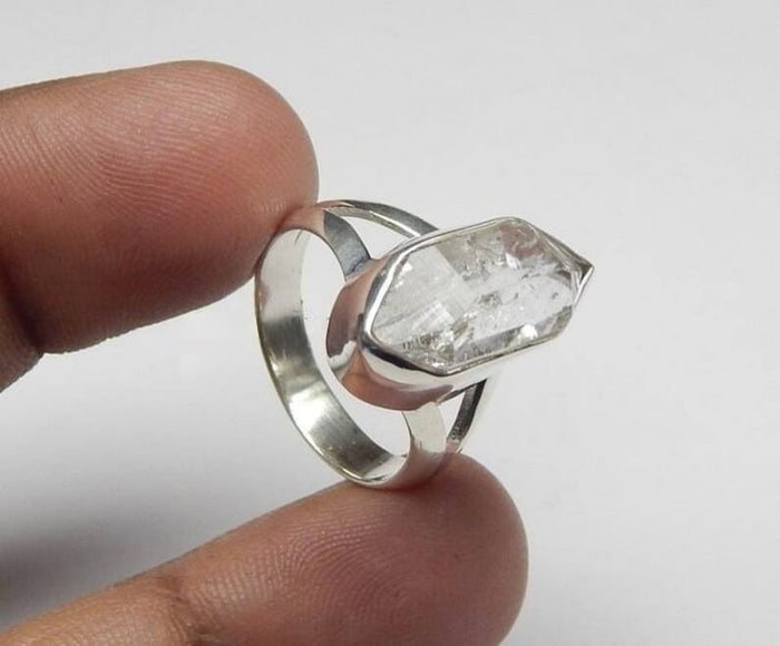 Natural Raw Herkimer Diamond Ring – 925 Sterling Silver Handmade Promise Ring