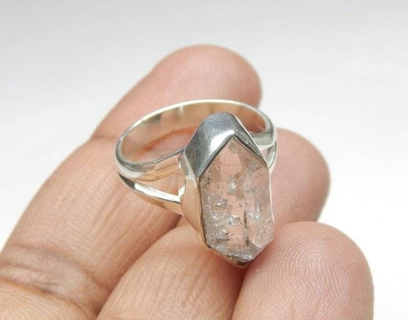 Natural Raw Herkimer Diamond Ring – 925 Sterling Silver Handmade Promise Ring